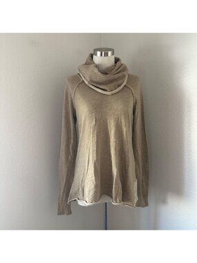 FP Beach Knit Top Cowl Neck Pullover Raglan Sleeves Raw Hem Slouchy Fit Cotton H